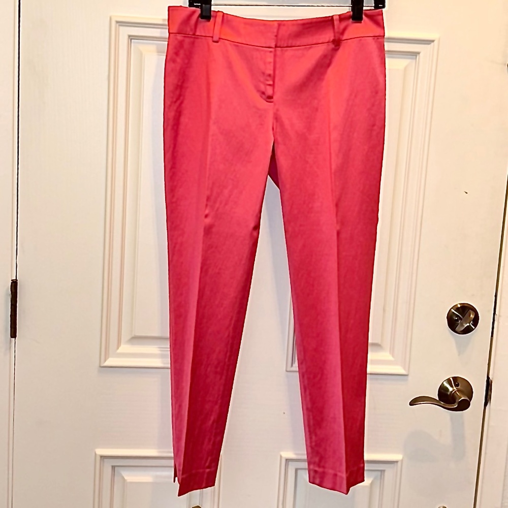 Anne Taylor Rose Pink Satin Petal Slit Straight Leg Ankle Pants Sz 4 Excellent
